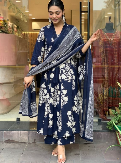 Designer Pure Cotton Kurta Pant with Dupatta Set #1