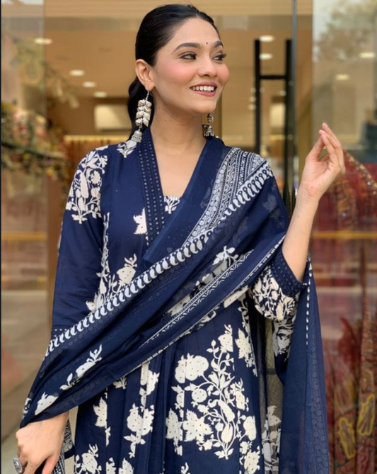 Designer Pure Cotton Kurta Pant with Dupatta Set #1