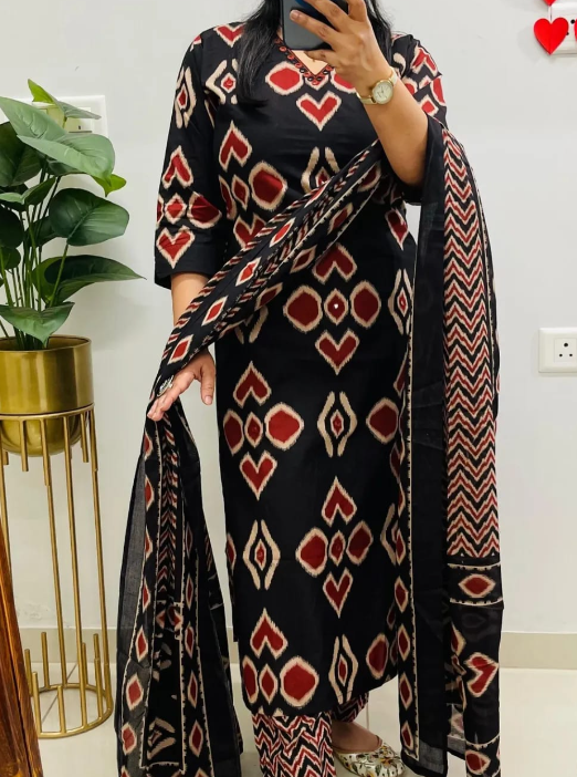 Designer Pure Cotton Kurta Pant with Dupatta Set #2