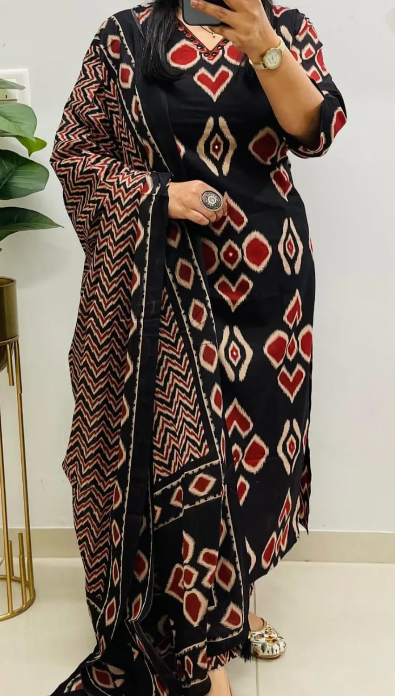 Designer Pure Cotton Kurta Pant with Dupatta Set #2