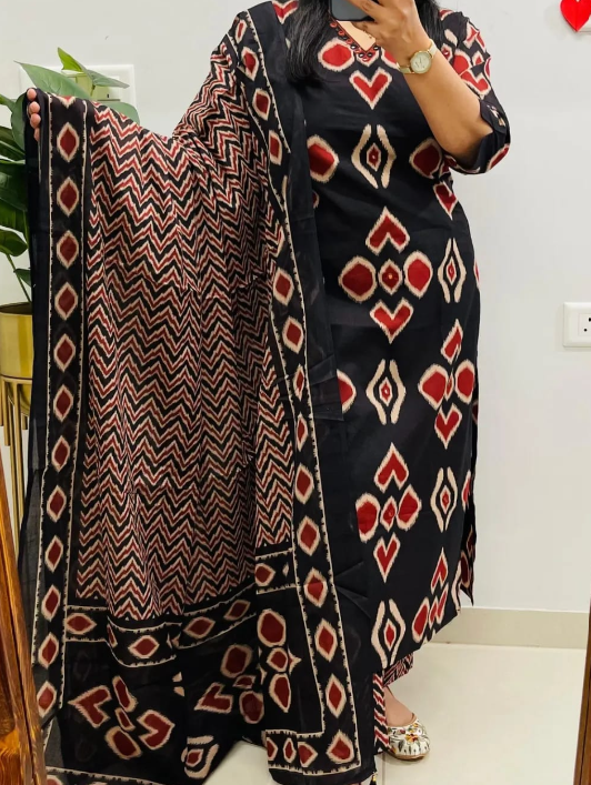 Designer Pure Cotton Kurta Pant with Dupatta Set #2