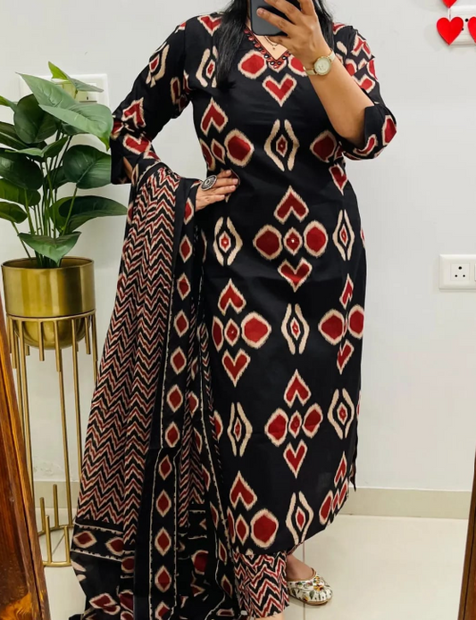 Designer Pure Cotton Kurta Pant with Dupatta Set #2