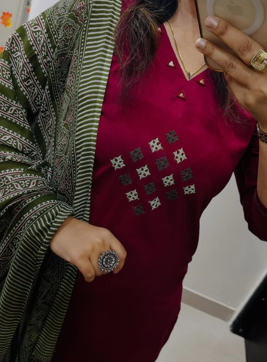 Designer Pure Cotton Kurta Pant with Dupatta Set #3