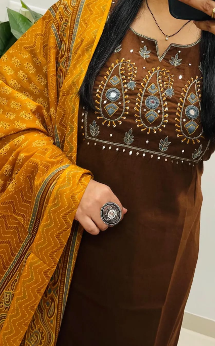 Designer Pure Cotton Kurta Pant with Dupatta Set #4