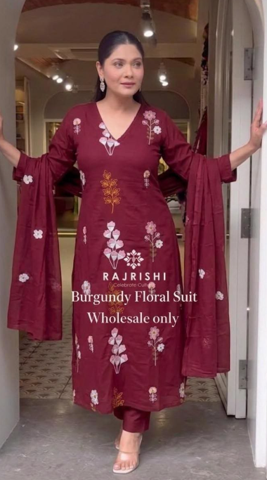 Designer Pure Cotton Kurta Pant with Dupatta Set #5