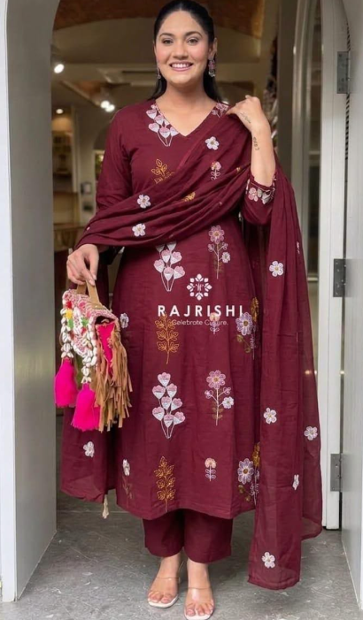 Designer Pure Cotton Kurta Pant with Dupatta Set #5