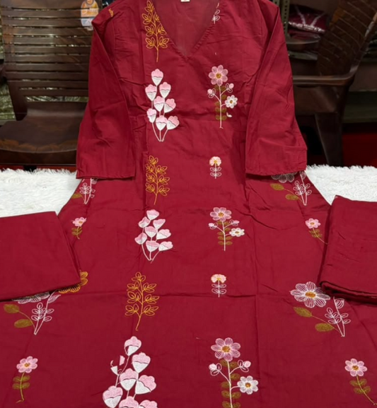 Designer Pure Cotton Kurta Pant with Dupatta Set #5
