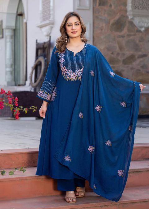 Designer Pure Cotton Kurta Pant with Dupatta Set #7