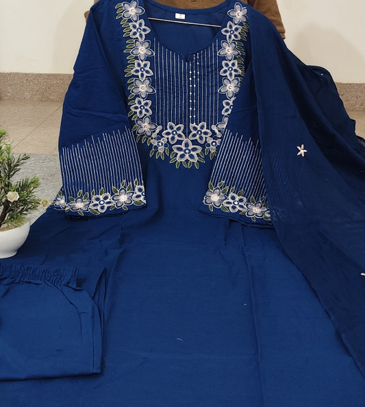 Designer Pure Cotton Kurta Pant with Dupatta Set #7