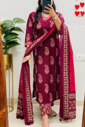 Designer Pure Cotton Kurta Pant with Dupatta Set #8
