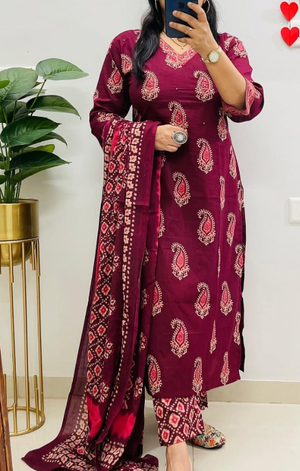 Designer Pure Cotton Kurta Pant with Dupatta Set #8
