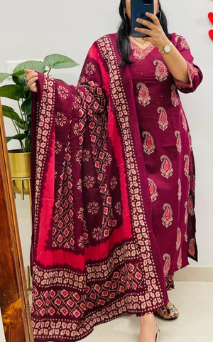 Designer Pure Cotton Kurta Pant with Dupatta Set #8
