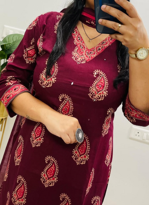 Designer Pure Cotton Kurta Pant with Dupatta Set #8