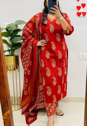 Designer Pure Cotton Kurta Pant with Dupatta Set #9