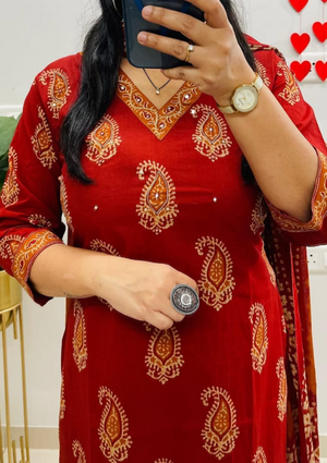 Designer Pure Cotton Kurta Pant with Dupatta Set #9