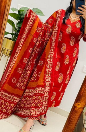 Designer Pure Cotton Kurta Pant with Dupatta Set #9