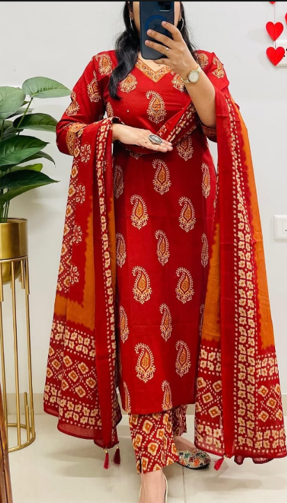Designer Pure Cotton Kurta Pant with Dupatta Set #9