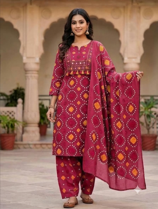 Designer Pure Cotton Kurta Pant with Dupatta Set #10