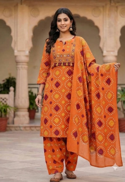 Designer Pure Cotton Kurta Pant with Dupatta Set #10