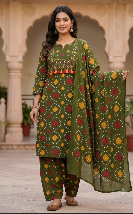 Designer Pure Cotton Kurta Pant with Dupatta Set #10