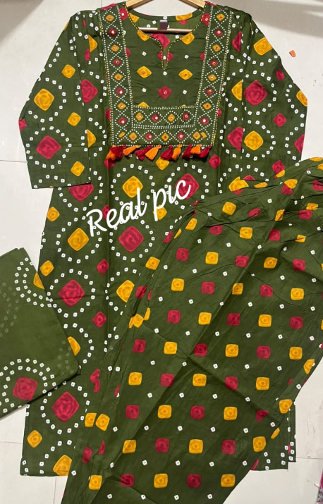 Designer Pure Cotton Kurta Pant with Dupatta Set #10