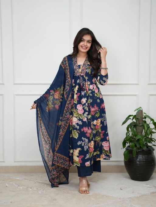 Designer Pure Cotton Kurta Pant with Dupatta Set
