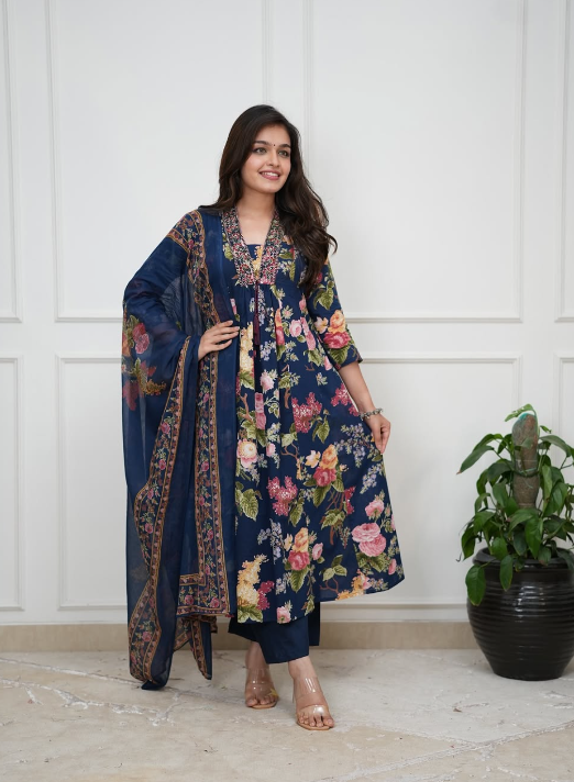 Designer Pure Cotton Kurta Pant with Dupatta Set
