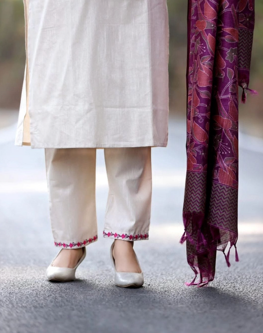 Designer Pure Cotton Kurta Pant with Dupatta Set #11