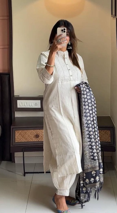 Designer Pure Cotton Kurta Pant with Dupatta Set #12