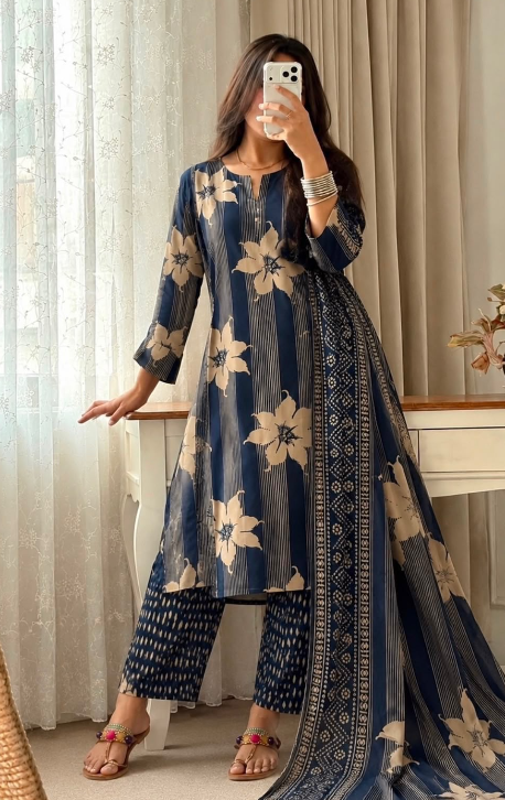 Designer Pure Cotton Kurta Pant with Dupatta Set #13