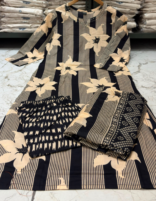 Designer Pure Cotton Kurta Pant with Dupatta Set #13