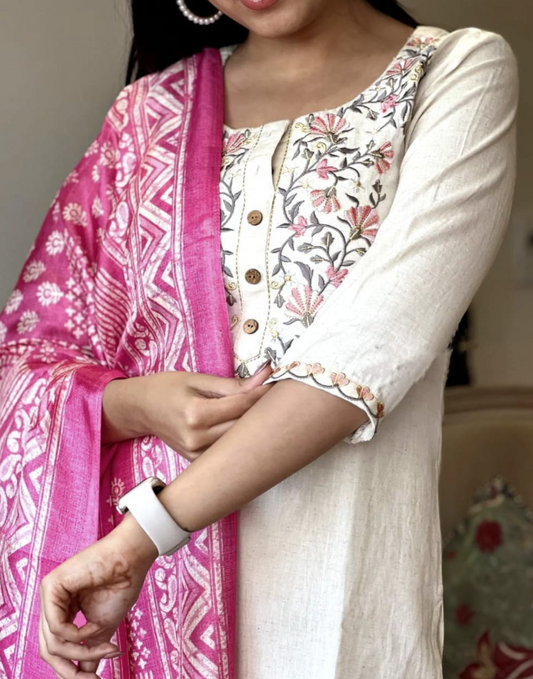 Designer Pure Cotton Kurta Pant with Dupatta Set #14
