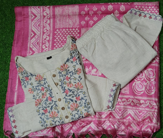 Designer Pure Cotton Kurta Pant with Dupatta Set #14