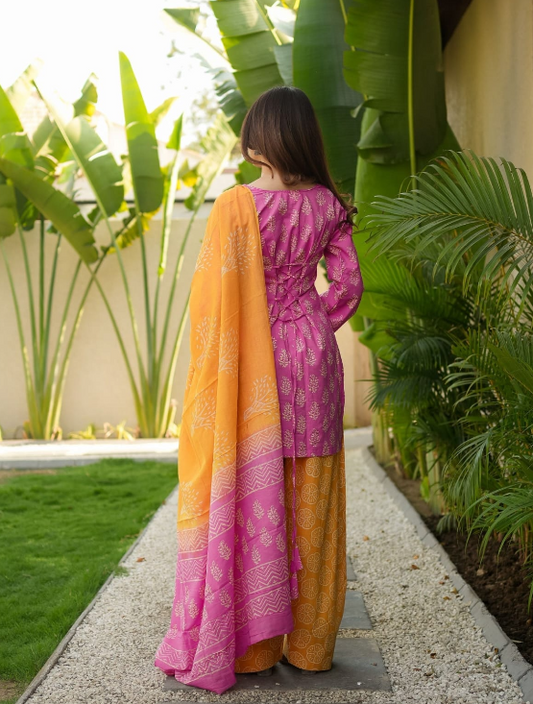 Designer Pure Cotton Kurta Pant with Dupatta Set #1