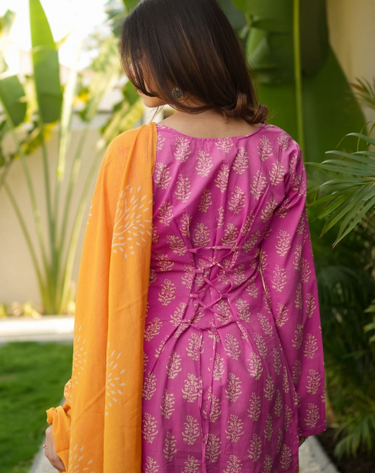 Designer Pure Cotton Kurta Pant with Dupatta Set #1