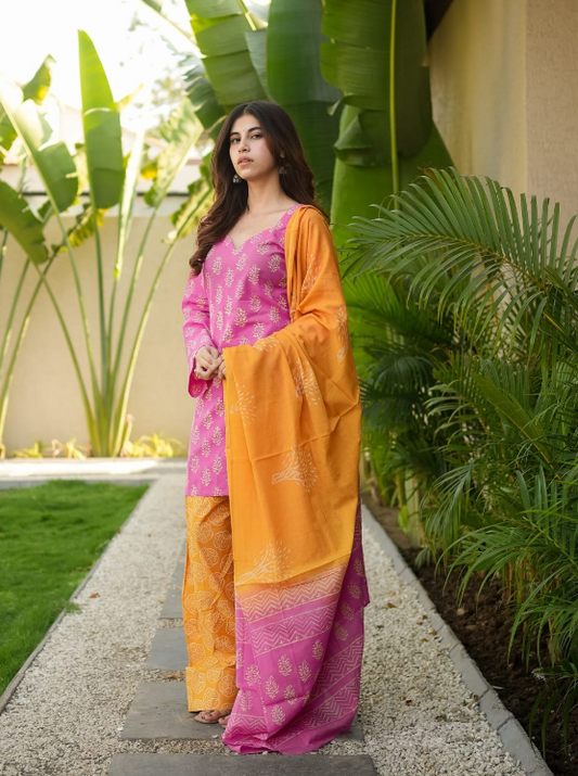 Designer Pure Cotton Kurta Pant with Dupatta Set #1