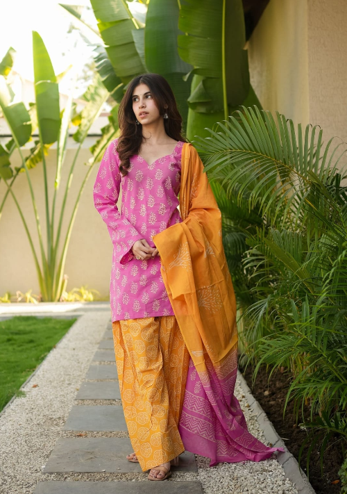 Designer Pure Cotton Kurta Pant with Dupatta Set #1