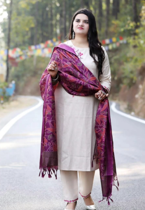 Designer Pure Cotton Kurta Pant with Dupatta Set #11