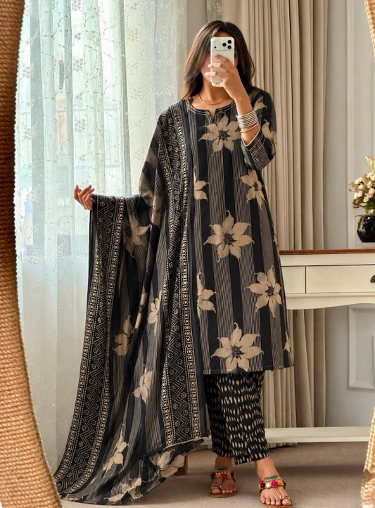 Designer Pure Cotton Kurta Pant with Dupatta Set #13