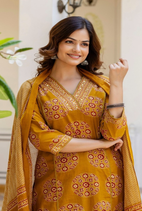 Designer Pure Cotton Kurta Pant with Dupatta Set #15