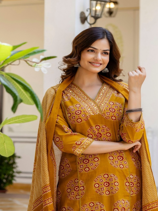 Designer Pure Cotton Kurta Pant with Dupatta Set #15
