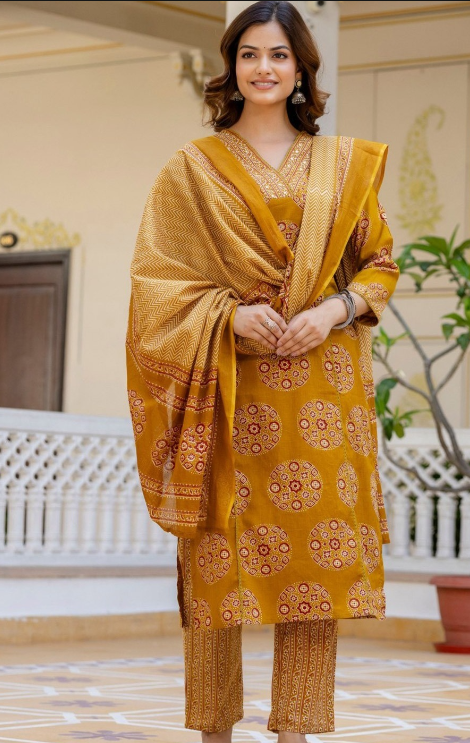 Designer Pure Cotton Kurta Pant with Dupatta Set #15