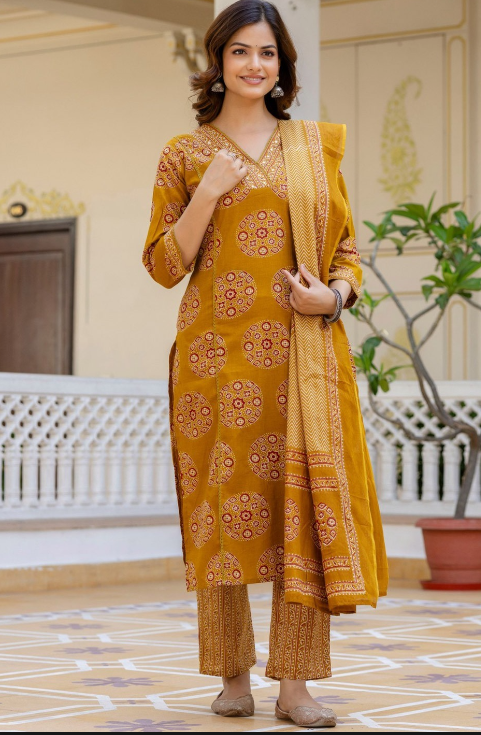 Designer Pure Cotton Kurta Pant with Dupatta Set #15