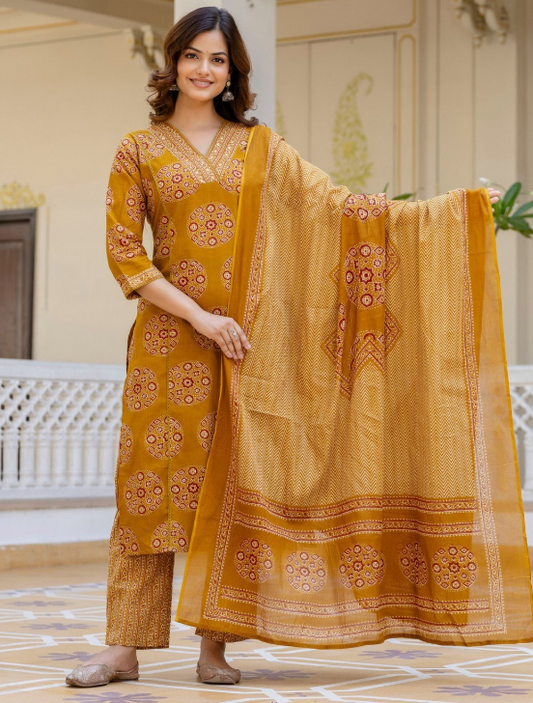 Designer Pure Cotton Kurta Pant with Dupatta Set #15