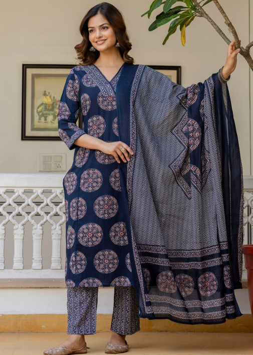 Designer Pure Cotton Kurta Pant with Dupatta Set #16