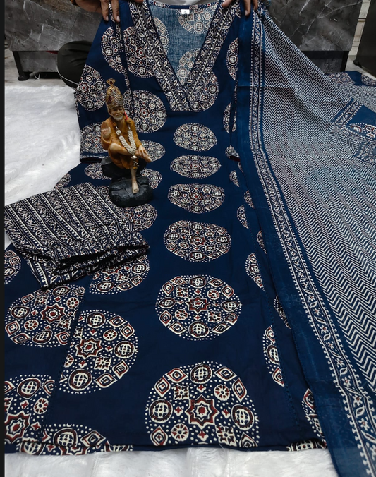Designer Pure Cotton Kurta Pant with Dupatta Set #16