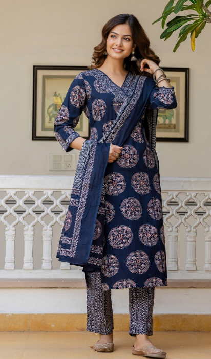 Designer Pure Cotton Kurta Pant with Dupatta Set #16