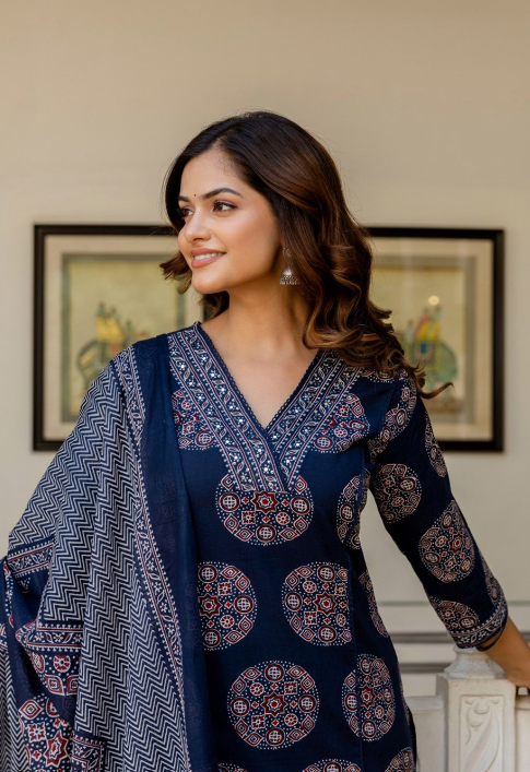 Designer Pure Cotton Kurta Pant with Dupatta Set #16