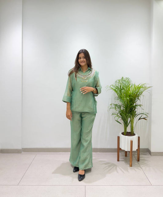Designer Shirt Pant With Hand Embroidered Shrug