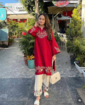 Red Embroidered Co-ord Set